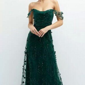 Dessy Collection Evergreen 3D Embroidered Off Shoulder Gown 3135